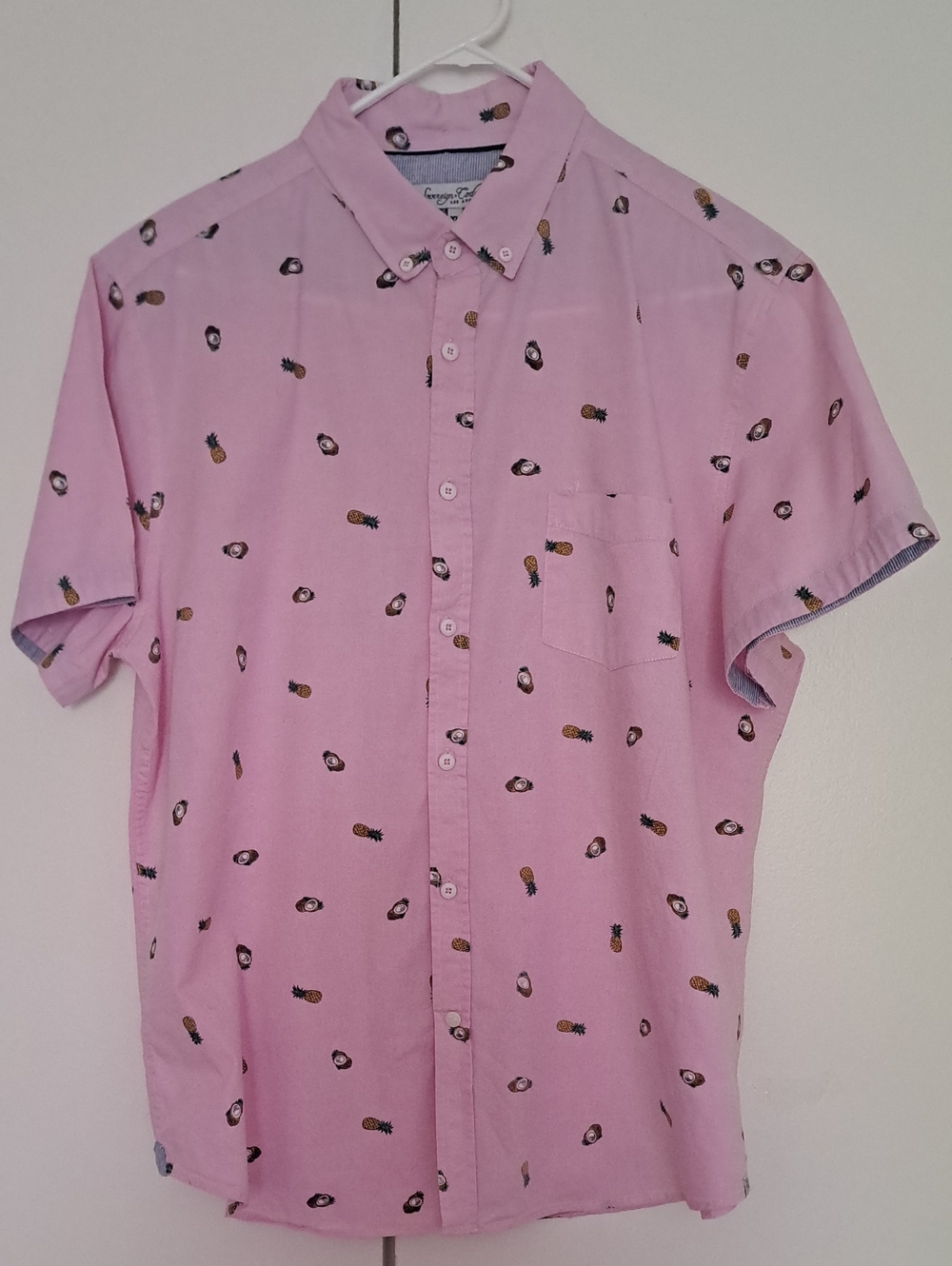 Sovereign Code Pink Short-Sleeve Button-Down Shirt with Pineapple Print